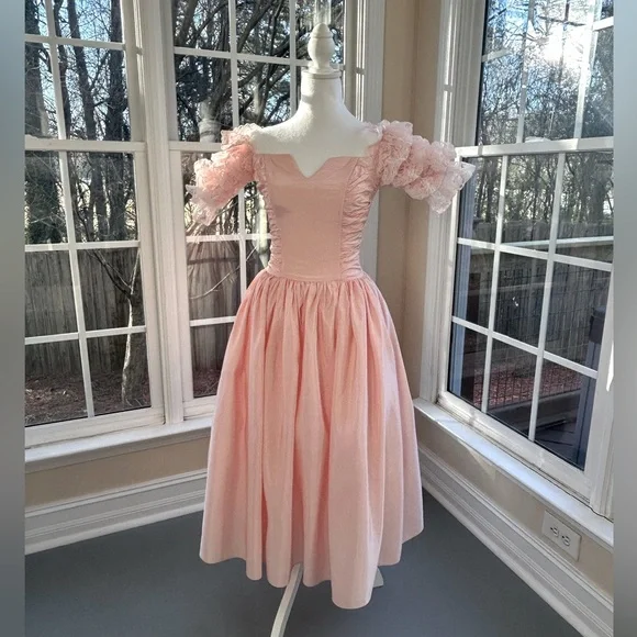 Vintage 1987 Gunne Sax By Jessica McClintock Pale Pink Prom Dress - Size 5 - Picture 1 of 8
